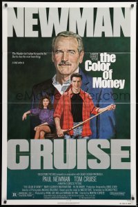 8t173 COLOR OF MONEY 1sh 1986 Robert Tanenbaum art of Paul Newman & Tom Cruise playing pool!