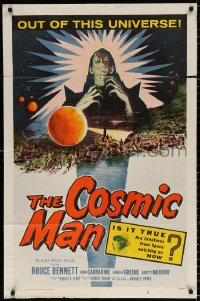 8t185 COSMIC MAN 1sh 1959 artwork of soldiers & tanks attacking wacky creature from space!