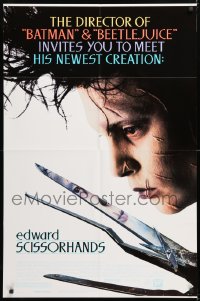 8t262 EDWARD SCISSORHANDS 1sh 1990 Tim Burton classic, best close up of scarred Johnny Depp!