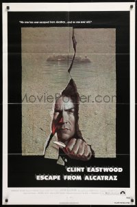 8t276 ESCAPE FROM ALCATRAZ 1sh 1979 cool artwork of Clint Eastwood busting out by Lettick!