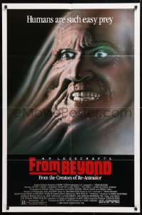 8t328 FROM BEYOND 1sh 1986 H.P. Lovecraft, wild sci-fi horror image, humans are such easy prey!