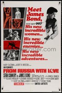 8t329 FROM RUSSIA WITH LOVE 1sh R1980 art of Sean Connery as James Bond 007 w/sexy girls!