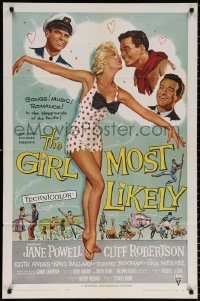 8t352 GIRL MOST LIKELY 1sh 1957 sexy full-length art of Jane Powell in skimpy polka dot outfit!