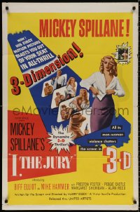 8t440 I, THE JURY 3D 1sh 1953 Mickey Spillane, great images of sexy girl stripping!