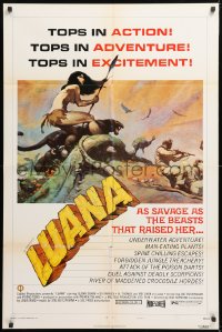 8t532 LUANA style B 1sh 1973 Frank Frazetta art of sexy female Tarzan with animals, wide release!
