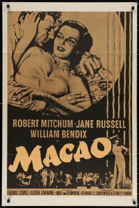 8t536 MACAO military 1sh R1960s Josef von Sternberg, best art of Robert Mitchum & sexy Jane Russell!