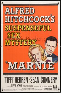 8t563 MARNIE 1sh 1964 Sean Connery & Tippi Hedren in Hitchcock's suspenseful sex mystery!