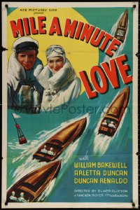 8t583 MILE A MINUTE LOVE 1sh 1937 Bakewell, Arletta Duncan, Duncan Renaldo, speedboat art, rare!