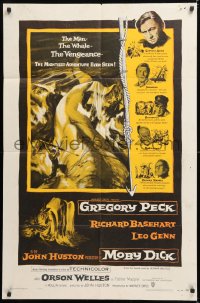 8t592 MOBY DICK 1sh 1956 John Huston, great art of Gregory Peck & the giant whale!