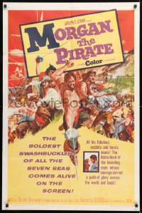 8t603 MORGAN THE PIRATE 1sh 1961 Morgan il pirate, barechested swashbuckler Steve Reeves!