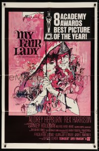 8t621 MY FAIR LADY 1sh 1964 art of Audrey Hepburn & Rex Harrison by Bob Peak