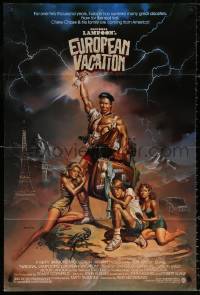 8t626 NATIONAL LAMPOON'S EUROPEAN VACATION 1sh 1985 Chevy Chase, wacky fantasy art by Vallejo!