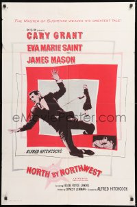 8t643 NORTH BY NORTHWEST 1sh R1962 Cary Grant, Eva Marie Saint, Alfred Hitchcock classic!