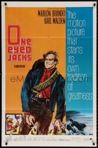 8t654 ONE EYED JACKS 1sh R1966 cool different art of director & star Marlon Brando!