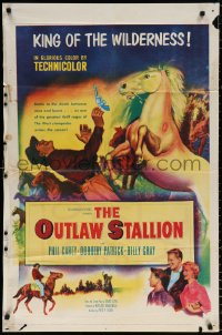 8t663 OUTLAW STALLION 1sh 1954 animal king vs outlaw king, flying hooves against flaming guns!