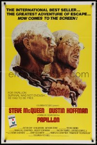 8t672 PAPILLON 1sh 1974 prisoners Steve McQueen & Dustin Hoffman by Tom Jung, Columbia Pictures!