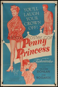 8t682 PENNY PRINCESS 1sh 1953 artwork of Dirk Bogarde & sexy Yolande Donlan!