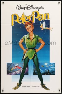 8t687 PETER PAN 1sh R1982 Walt Disney animated cartoon fantasy classic, great full-length art!