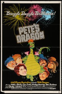 8t686 PETE'S DRAGON 1sh 1977 Walt Disney, colorful art of cast headshots & dragon by Paul Wenzel!