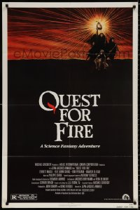 8t719 QUEST FOR FIRE 1sh 1982 Jean-Jacques Annaud, great artwork of prehistoric cavemen!