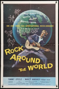 8t753 ROCK AROUND THE WORLD 1sh 1957 early rock & roll, great artwork of Tommy Steele!
