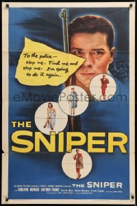 8t806 SNIPER 1sh 1952 artwork of Arthur Franz with gun targeting pretty women!