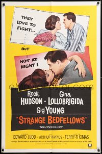 8t837 STRANGE BEDFELLOWS 1sh 1965 Gina Lollobrigida & Rock Hudson love to fight, but not at night!