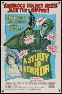 8t847 STUDY IN TERROR 1sh 1966 art of Neville as Sherlock Holmes, the original caped crusader