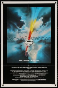 8t855 SUPERMAN 1sh 1978 D.C. comic book superhero Christopher Reeve, cool Bob Peak logo art!