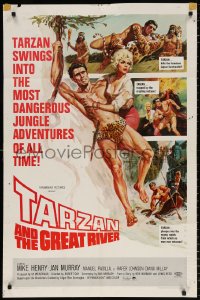 8t869 TARZAN & THE GREAT RIVER 1sh 1967 art of Mike Henry in the title role w/sexy Diana Millay!