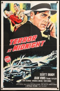 8t887 TERROR AT MIDNIGHT 1sh 1956 Scott Brady, Joan Vohs, film noir, cool car crash art!