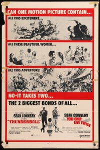 8t900 THUNDERBALL/YOU ONLY LIVE TWICE 1sh 1971 Sean Connery's two biggest James Bonds of all!
