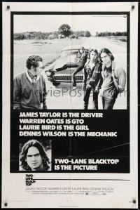 8t931 TWO-LANE BLACKTOP 1sh 1971 James Taylor is the driver, Warren Oates is GTO, Laurie Bird