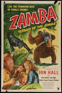8t995 ZAMBA 1sh 1949 Jon Hall & June Vincent, wild image of huge African ape carrying woman!