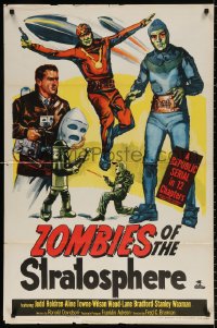 8t997 ZOMBIES OF THE STRATOSPHERE 1sh 1952 cool art of aliens with guns including Leonard Nimoy!