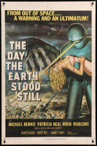 8x073 DAY THE EARTH STOOD STILL linen 1sh 1951 classic sci-fi art of Gort with Patricia Neal, rare!
