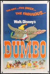 8x078 DUMBO linen 1sh R1976 colorful art from Walt Disney circus elephant classic, the one and only!