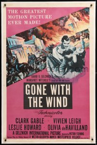 8x098 GONE WITH THE WIND linen 1sh R1954 Clark Gable, Vivien Leigh, greater than ever on wide screen!