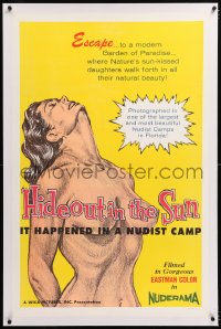 8x105 HIDEOUT IN THE SUN linen 1sh 1960 Doris Wishman, it happened in a nudist camp, great nude art!