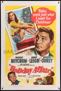 8x106 HOLIDAY AFFAIR linen 1sh 1949 sexy Janet Leigh is what Robert Mitchum wants for Christmas!