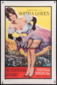 8x131 MADAME SANS GENE linen 1sh R1963 sexy full-length Sophia Loren in low-cut dress, Madame!