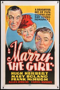 8x135 MARRY THE GIRL Other Company linen 1sh 1937 Hugh Herbert, Mary Boland, McHugh, different art!