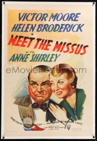 8x138 MEET THE MISSUS linen 1sh 1937 artwork of Victor Moore & Helen Broderick, screwball comedy!