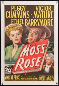 8x146 MOSS ROSE linen 1sh 1947 Fox stone litho of Peggy Cummins, Victor Mature & Ethel Barrymore!