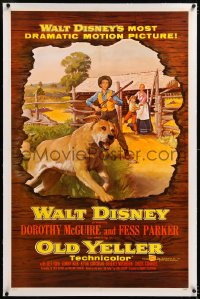 8x155 OLD YELLER linen 1sh 1957 Dorothy McGuire, Fess Parker, art of Disney's most classic canine!