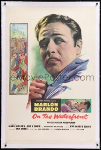 8x157 ON THE WATERFRONT linen 1sh 1954 Elia Kazan directed, Budd Schulberg wrote it, Marlon Brando!