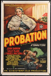 8x167 PROBATION linen 1sh 1932 stone litho of Sally Blane over John Darrow fighitng, extremely rare!
