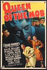8x168 QUEEN OF THE MOB linen 1sh 1940 Ralph Bellamy, based on J. Edgar Hoover's Persons in Hiding!