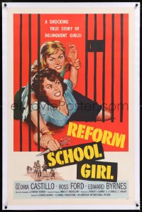 8x172 REFORM SCHOOL GIRL linen 1sh 1957 classic AIP bad girl catfight behind prison cell bars art!