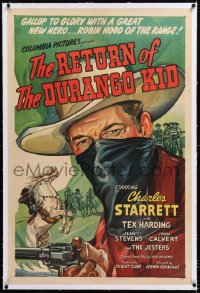 8x173 RETURN OF THE DURANGO KID linen 1sh 1945 masked Charles Starrett, Robin Hood of the Range!
